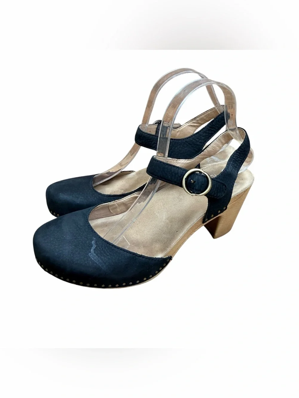 Dansko size 8.5-9 39 Black Mary Jane Block Heel Sandals with Gold Buckle